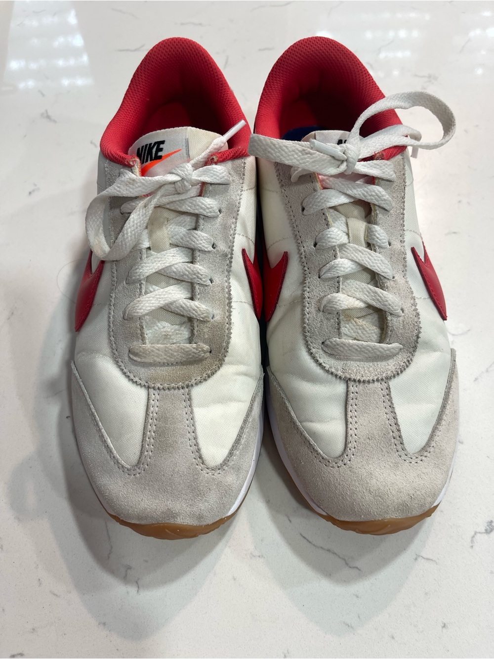 Nike White and Red Retro-Style Low Top Sneakers